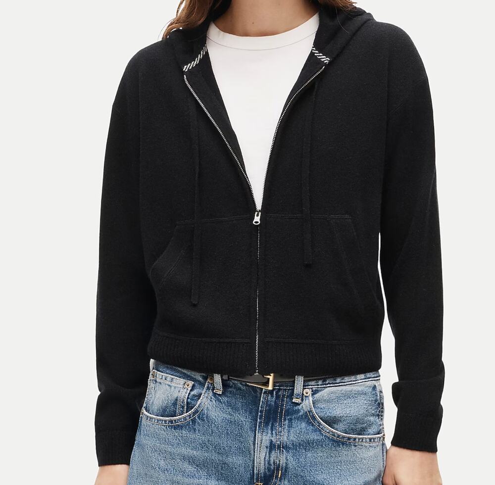 J Crew Cashmere Full Zip Hoodie XXL NWT Black Cardigan Sweater CR341 2X